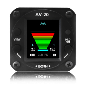 Aircraft angle of attack display picture of the av20 12 in one digital aircraft instrument. The AV-20 is sold by https://av-30.com